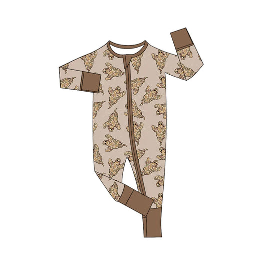 Preorder moq 5 Baby Infant Boys Khaki Long Sleeves Camo Ghosts Plaid Zipper Romper 7.15