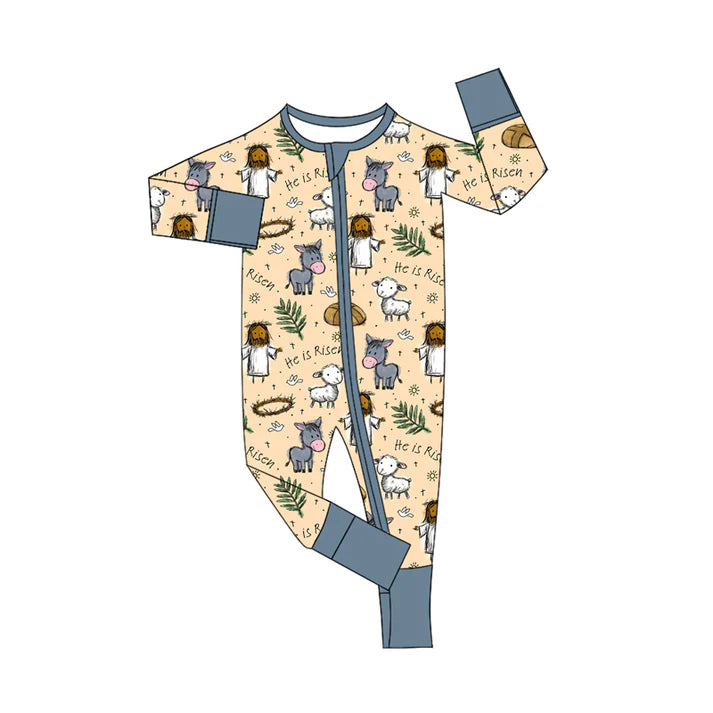 Preorder (moq 5)Baby Kids Long Sleeves Ship Donkey Zipper Rompers 5.16