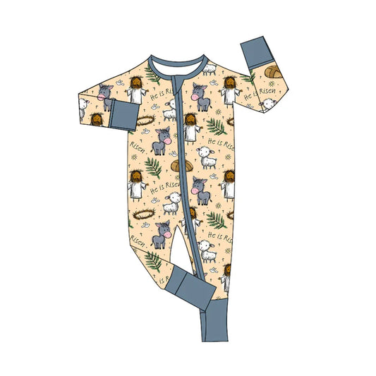 Preorder (moq 5)Baby Kids Long Sleeves Ship Donkey Zipper Rompers 5.16