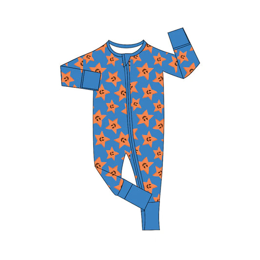 Preorder moq 5 Baby Infant Boys Hot Blue Long Sleeves Smiles Stars Plaid Zipper Romper 7.15