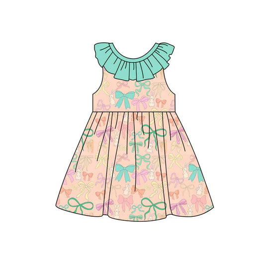 Preorder (moq 8)Baby Girls Sleeveless Colorful Bows Rabbits Easter Knee Length Dresses 9.18