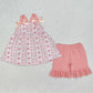 Baby Girls Clothes Pink Flowers Bows Tunic Top Ruffle Shorts Clothes Sets GSSO2094