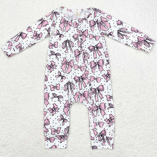 Baby Infant Girls Rompers Pink Bows Bamboo Zip Rompers LR1512