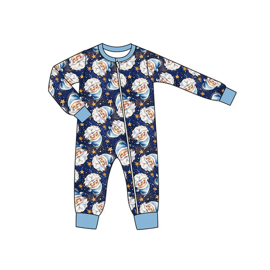 Preorder moq 5 Baby Infant Boys Navy Long Sleeves Stars Santa Plaid Zipper Romper 7.15