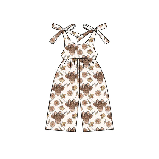Preorder moq 5 Baby Girls Sleeveless Highland Cows Daisy Jumpsuits 4.15