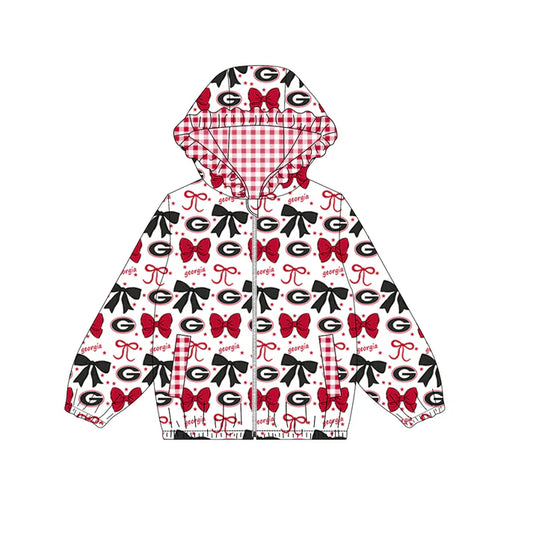 Preorder(moq 5) Preorder (moq 5)Baby Girls Red Georgia Bows Zip Ruffle Hooded Cardigan Jackets Tops 8.29