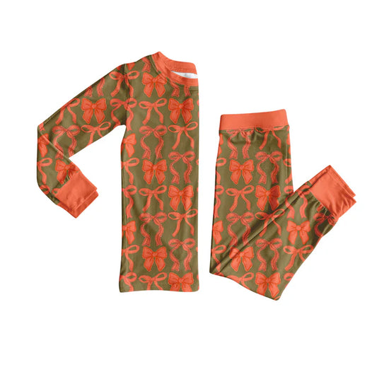 Preorder (moq 5)Baby Girls Pink Bows Plaid Top Pant Pajamas Set 7.31