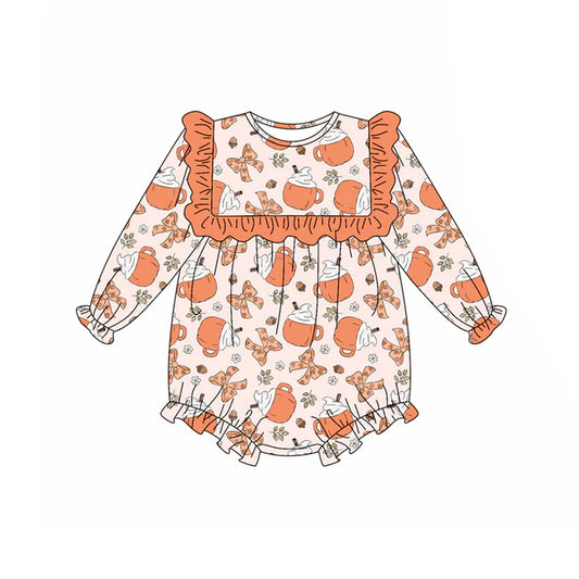 Preorder (moq 5)Baby Girls Long Sleeves Peach Bows Cups Ruffle Rompers 5.16