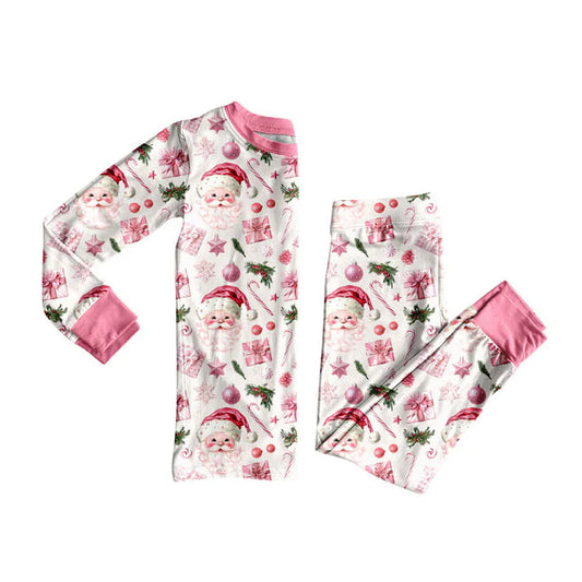 Preorder (moq 8)Baby Girls Pink Santa Lights Top Pants Christmas Pajamas Sets 9.23