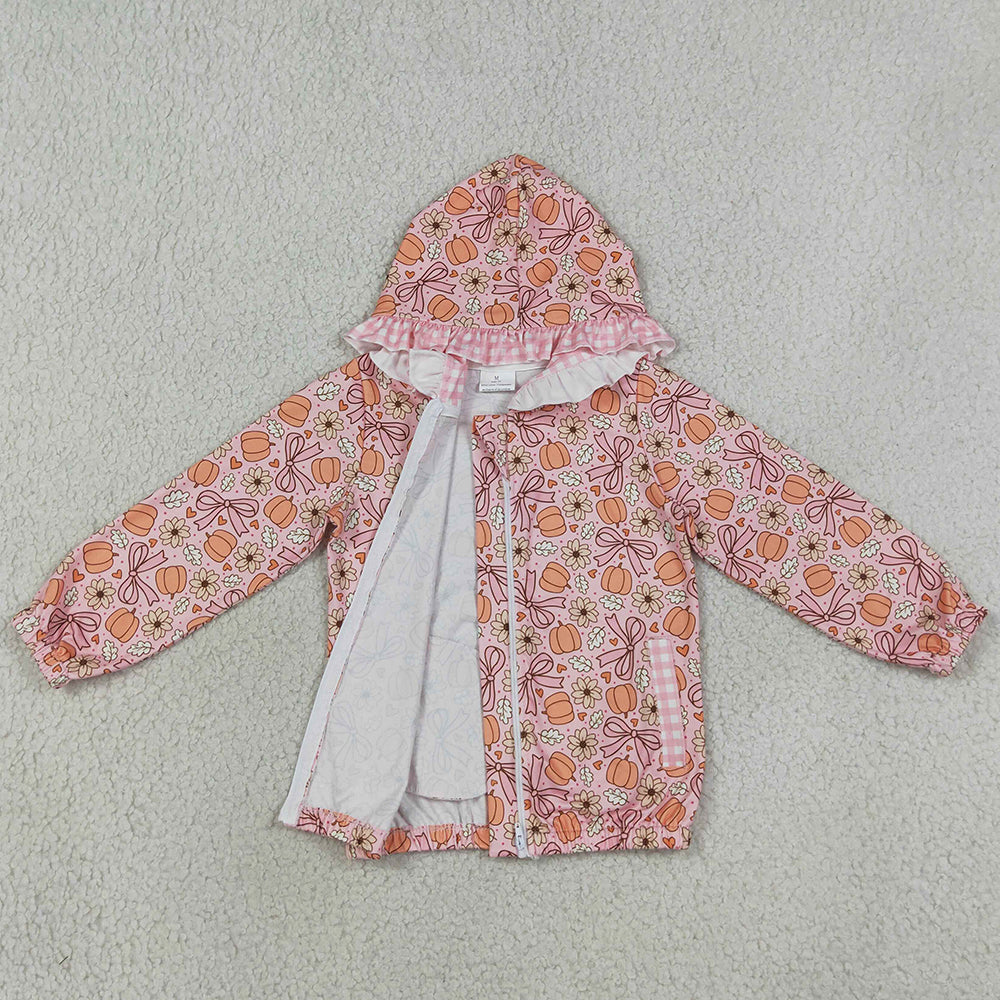 Baby Girls Clothes Long Sleeve Flowers Bows Pumpkins Fall Zip Pockets Hoodies Top GT1661