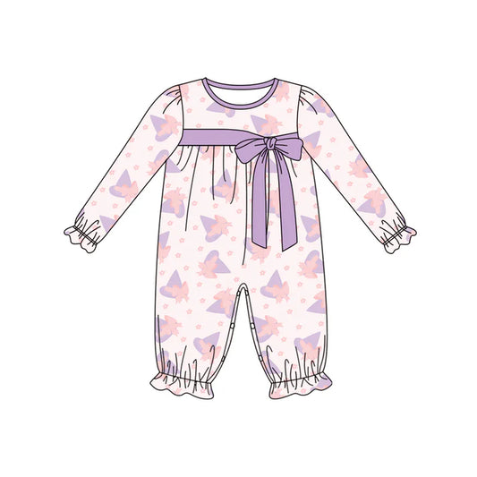 Preorder (moq 5)Baby Girls Long Ruffle Sleeves Lavender Magic Hats Stars Pant Rompers 5.30