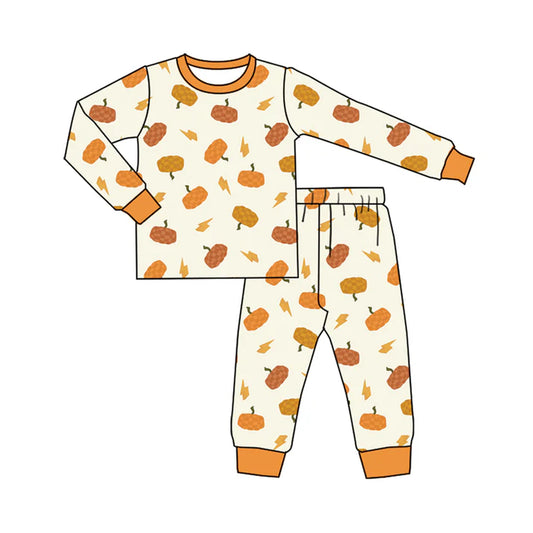 Preorder (moq 5)Baby Boys Long Sleeves Pumpkins Lightning Top Pant Pajamas Set 5.21