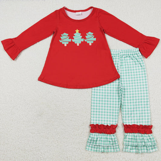 Baby Girls Clothes Christmas Tree Tunic Top Ruffle Pants Sets GLP1331