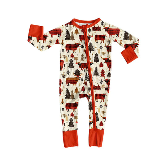 Preorder(moq 5)Baby Infant Boys Christmas Trees Cows Zipper Rompers 8.4