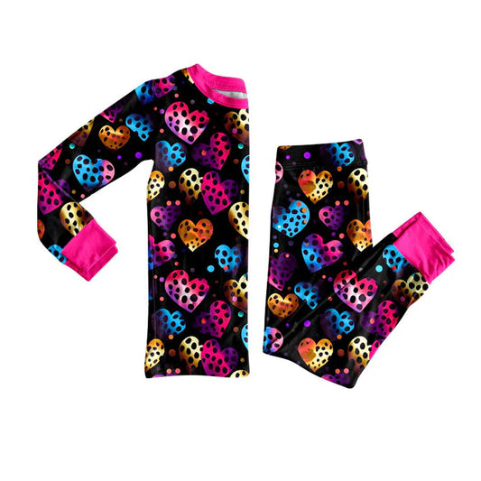 Preorder (moq 8)Baby Girls Polka Dots Hearts Top Pants Valentine Pajamas Sets 9.11