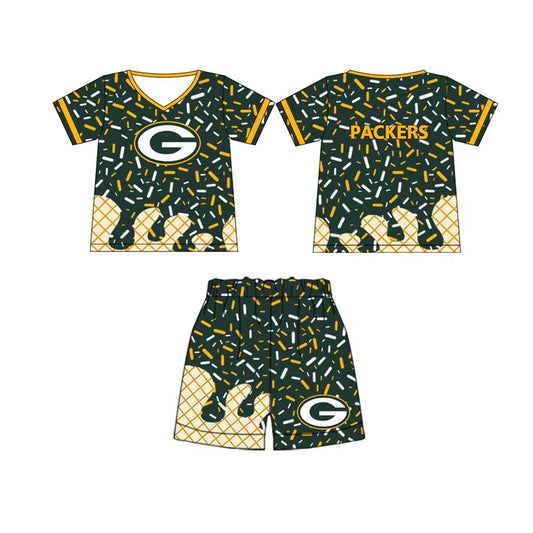 preorder(moq 5) Baby Boys Packers Team Short Sleeve Tee Shirt Shorts Clothes Sets 5.29