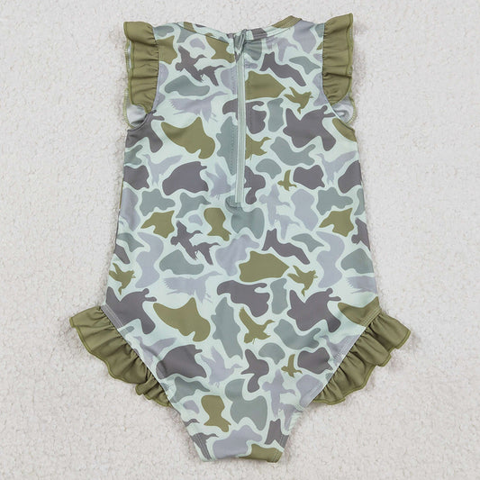 Baby Girls Swimsuits Southern Hunting Green Ducks Camo Ruffle Swimsuits S0596 1.5