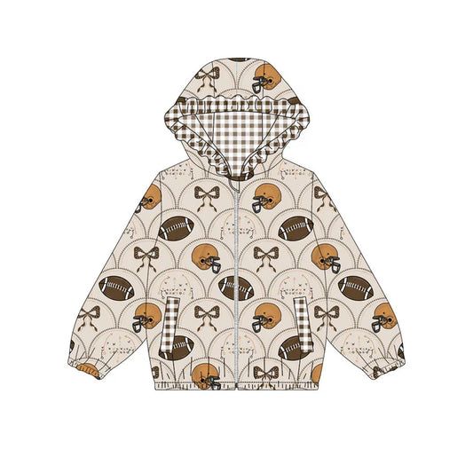 Preorder (moq 5)Baby Girls Footballs Bows Pockets Zipper Team Ruffle Hoodies Top 9.3