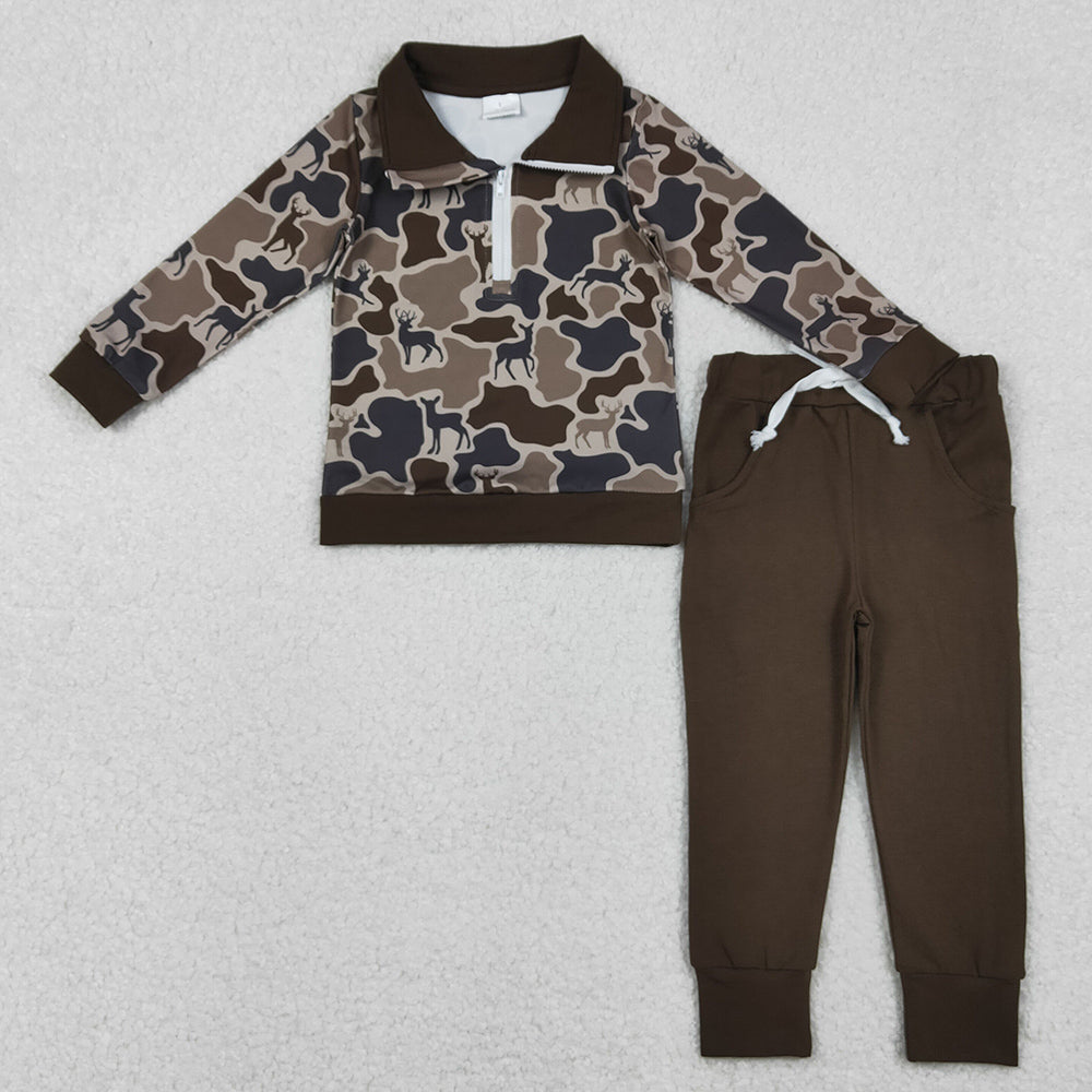 Baby Boys Clothes Deer Camo Zipper Pullovers Pockets Jogger Hunting Clothes Sets BLP1270 10.20