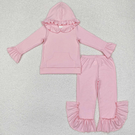 Baby Girls Clothes Pink Hooded Ruffle Top Bell Pants Clothes Sets GLP2059