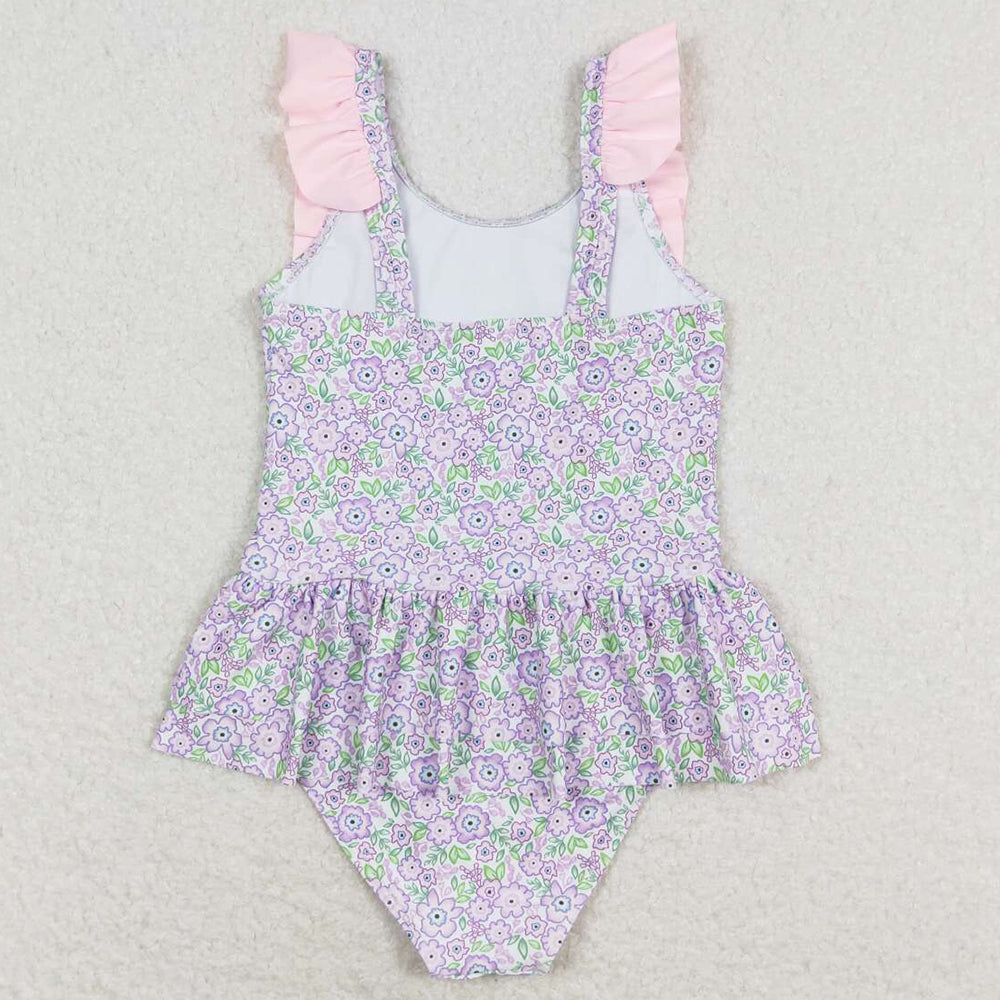 Baby Girls Swimsuits Summer Lavender Flowers One Piece Swimsuits S0331