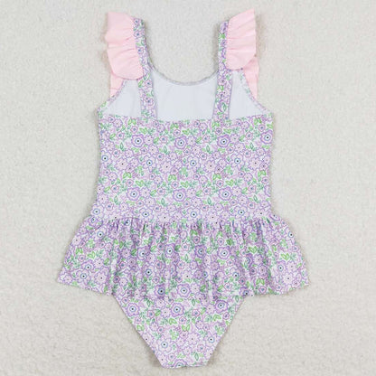 Baby Girls Swimsuits Summer Lavender Flowers One Piece Swimsuits S0331