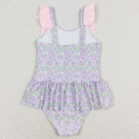 Baby Girls Swimsuits Summer Lavender Flowers One Piece Swimsuits S0331