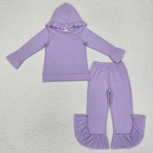 Baby Girls Clothes Lavender Hooded Ruffle Top Bell Pants Clothes Sets GLP2060