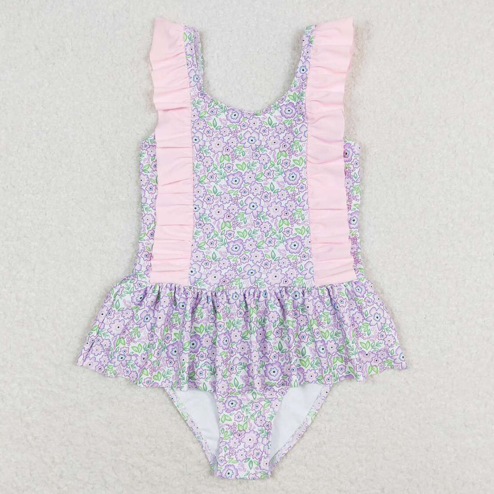 Baby Girls Swimsuits Summer Lavender Flowers One Piece Swimsuits S0331