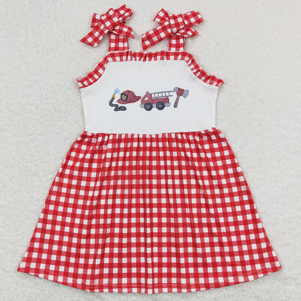 Baby Girls Dress Fire Trucks Knee Length Dresses GSD0906