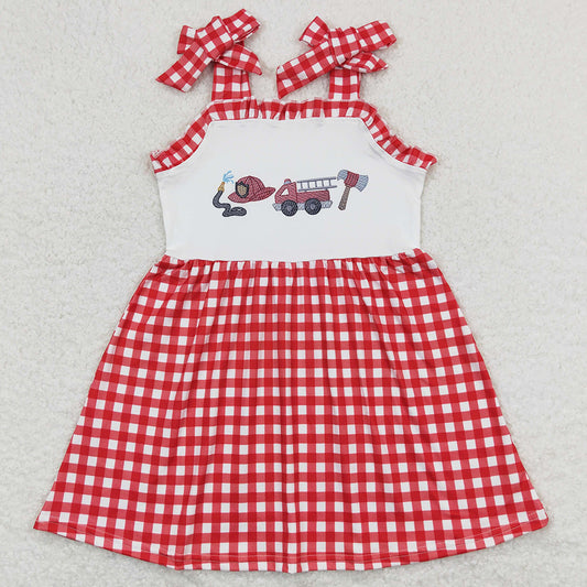 Baby Girls Dress Fire Trucks Knee Length Dresses GSD0906