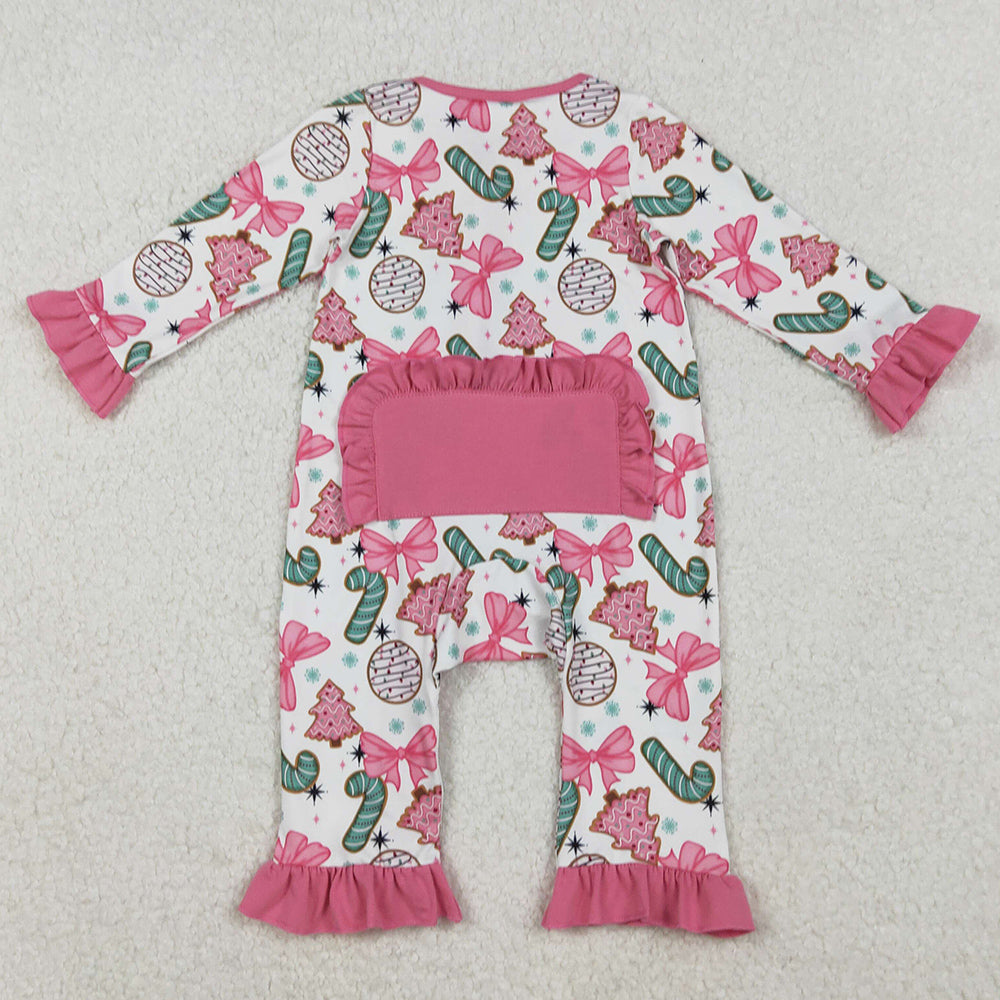 Baby Girls Rompers Candy Cane Trees Christmas Ruffle Zipper Footie Rompers LR2486 10.13