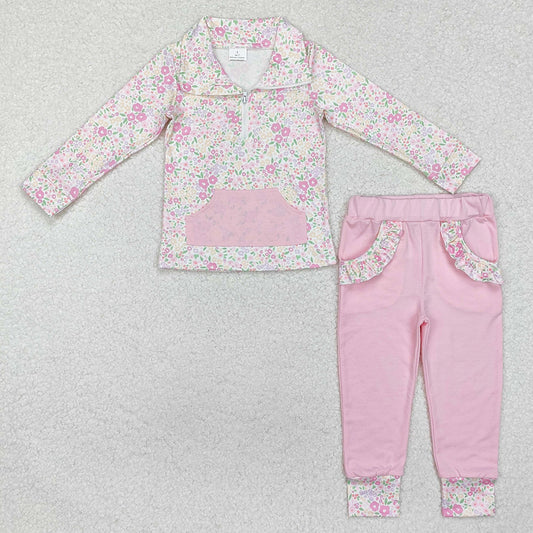 Baby Girls Clothes Spring Flowers Pocket Pullovers Legging Clothes Sets GLP2118