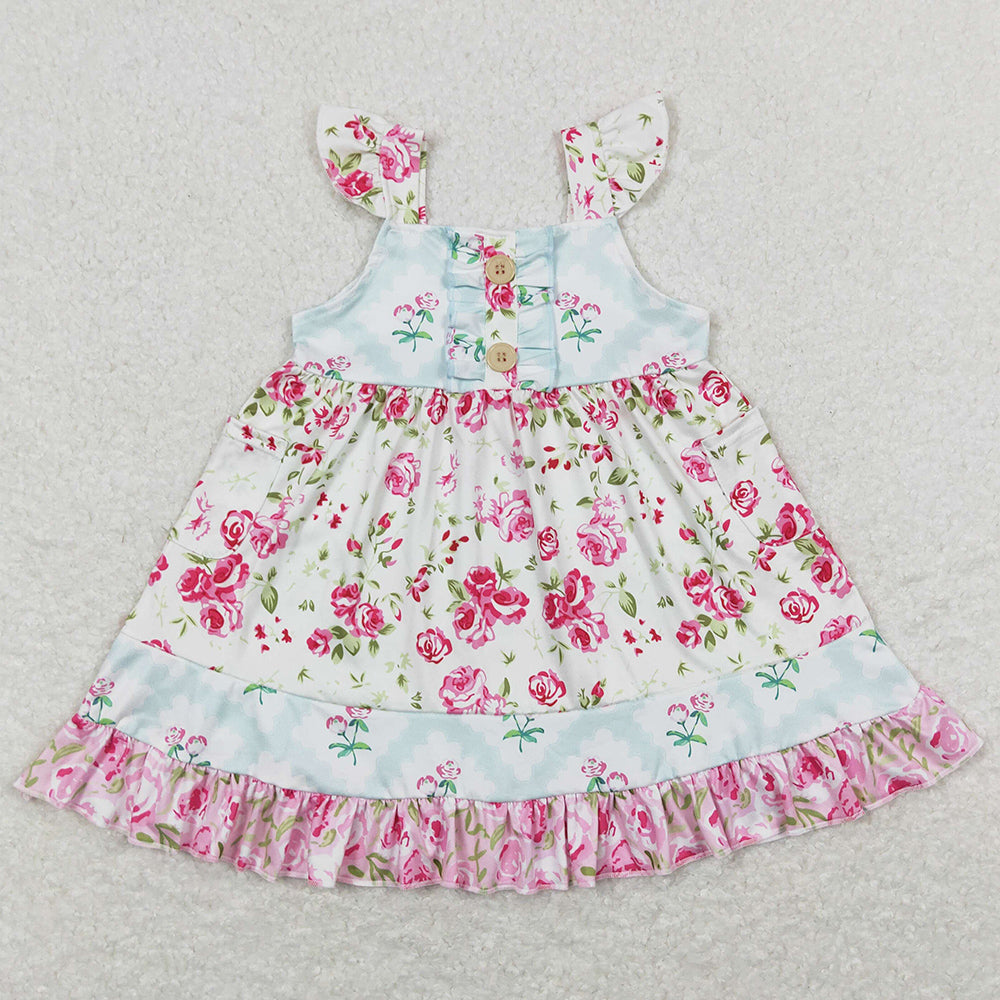 Baby Girls Dress Flower Flutter Sleeve Knee Length Dresses GSD0498