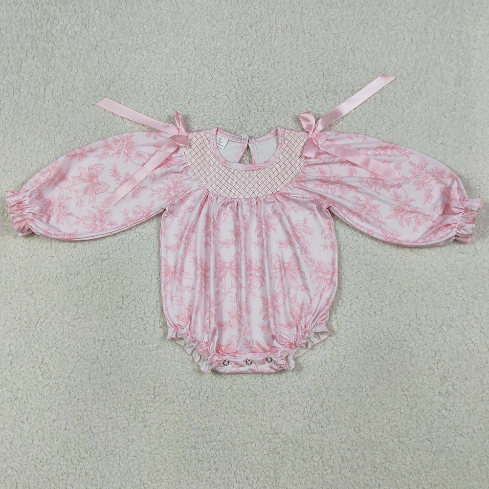 Baby Girls Rompers Smocked Checked Flowers Bows Long Sleeve Ruffle Rompers LR2932