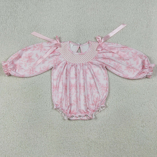 Baby Girls Rompers Smocked Checked Flowers Bows Long Sleeve Ruffle Rompers LR2932