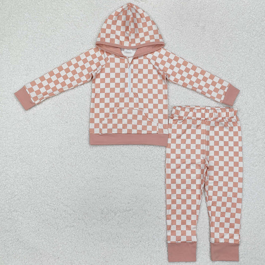 Baby Girls Clothes Checkered Zip Hooded Top Pants Sets GLP1989