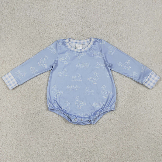 Baby Girls Rompers Blue Long Sleeve Ducks Hunting Rompers LR2969