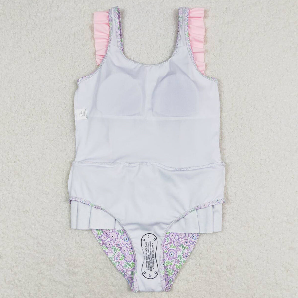 Baby Girls Swimsuits Summer Lavender Flowers One Piece Swimsuits S0331