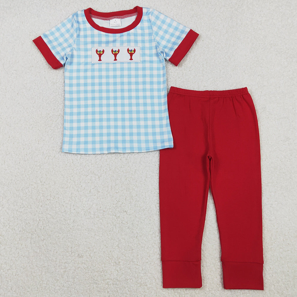 Baby Boys Clothes Embroidery Anchors Crayfishes Checked Leggings Mardi Gras Clothes Sets BSPO0602 11.7