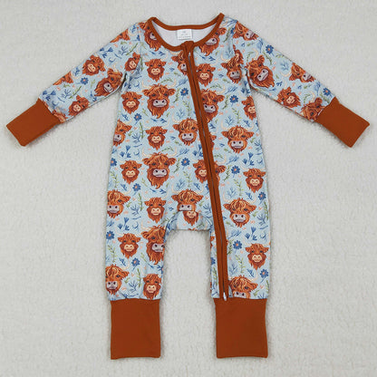Baby Girls Rompers Highland Cows Flowers Western Two Way Zip Convertible Rompers LR1787