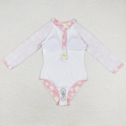 Baby Girls Swimsuits Daisy Long Sleeve Pink one-piece Swimsuits S0244