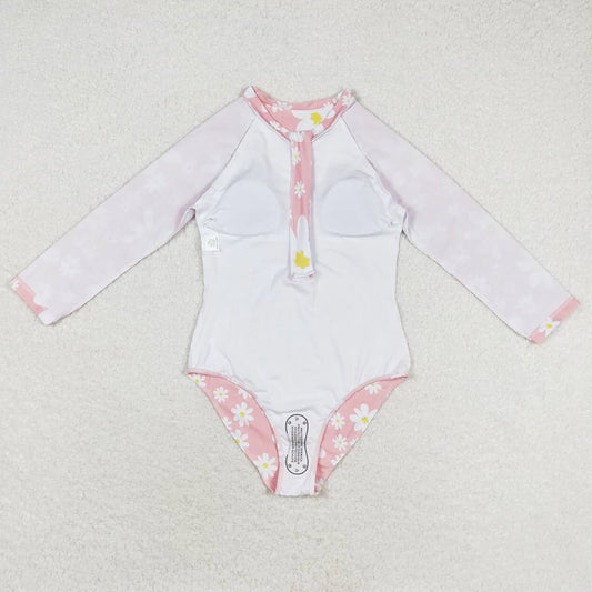 Baby Girls Swimsuits Daisy Long Sleeve Pink one-piece Swimsuits S0244