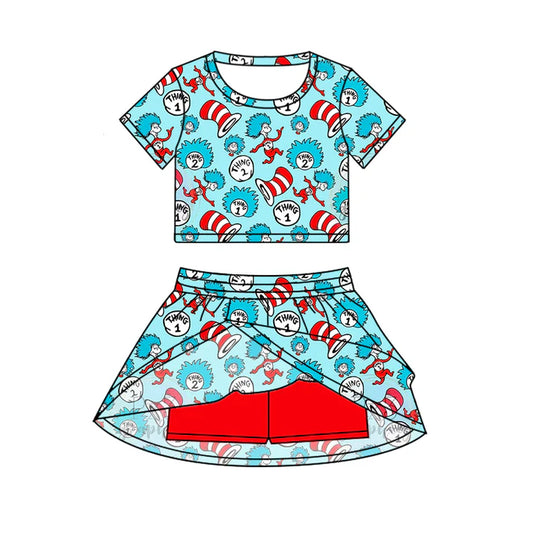 Preorder (moq 5)Baby Girls Dr Reading Cartoon Top Skirt Skort Sets 6.19