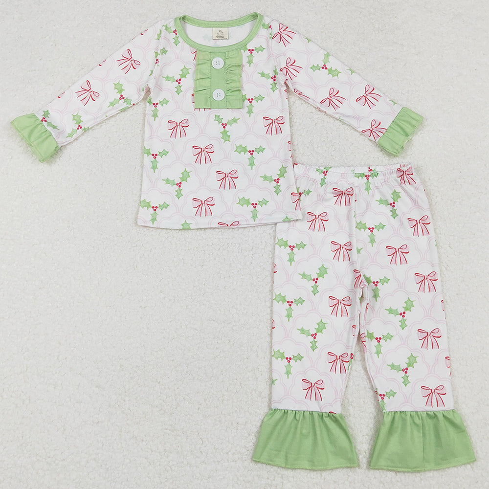 Baby Girls Pajamas Christmas Bows Bamboo Pajamas Clothes Sets GLP1487