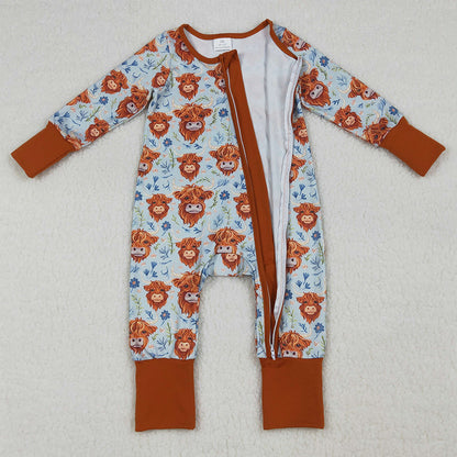 Baby Girls Rompers Highland Cows Flowers Western Two Way Zip Convertible Rompers LR1787