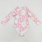 Baby Girls Swimsuits Daisy Long Sleeve Pink one-piece Swimsuits S0244