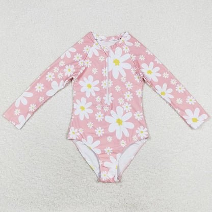 Baby Girls Swimsuits Daisy Long Sleeve Pink one-piece Swimsuits S0244