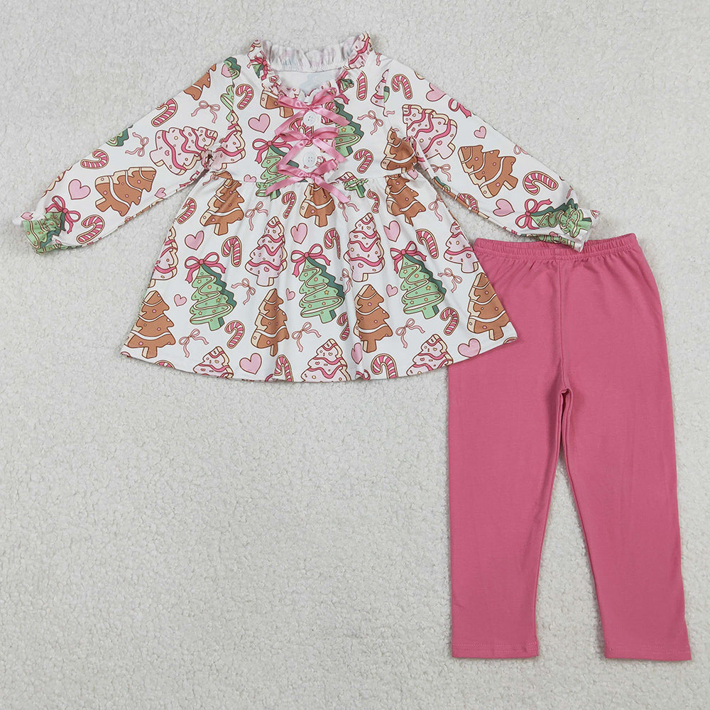 Baby Girls Clothes Trees Candy Cane Button Bows Tunic Leggings Christmas Clothes Sets GLP2629 11.1