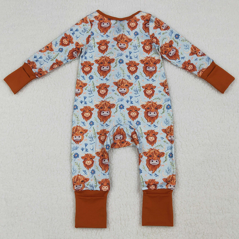 Baby Girls Rompers Highland Cows Flowers Western Two Way Zip Convertible Rompers LR1787